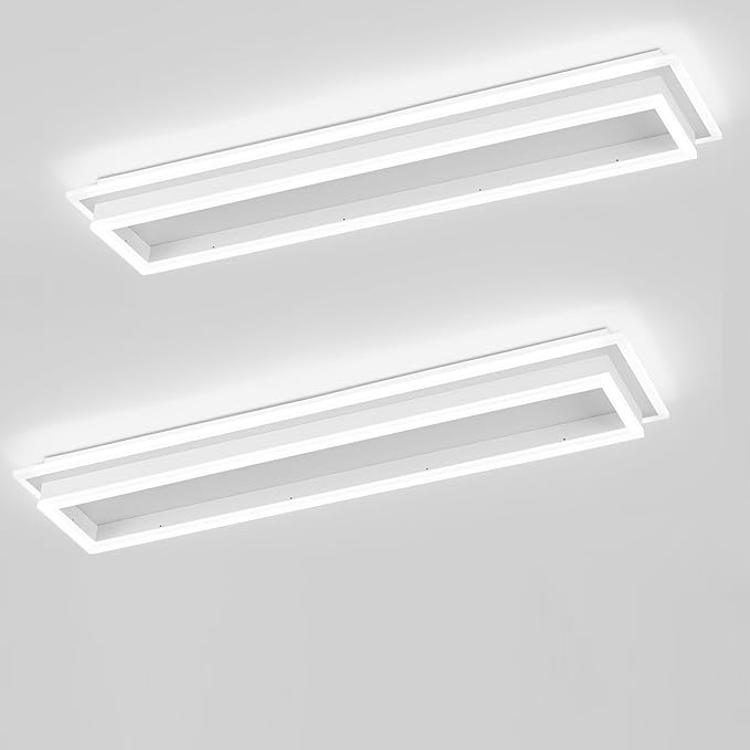 Dimmable Led Ceiling Light with Remote Control 31.5in Modern Linear Flush Mount Ceiling Lighting Fixture Acrylic Long Ceiling Lamp for Living Room Kitchen Dining Room Hallway (White, 2 Packs)