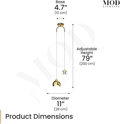 MOD LIGHTING Diana | Modern Gold Pendant Light Fixtures, Hanging Lights for Kitchen Island, Bedroom Lighting for Tracking, Dimmable LED Bulbs, 1-Pack (Gold & Crystal | 79" | Warm White)