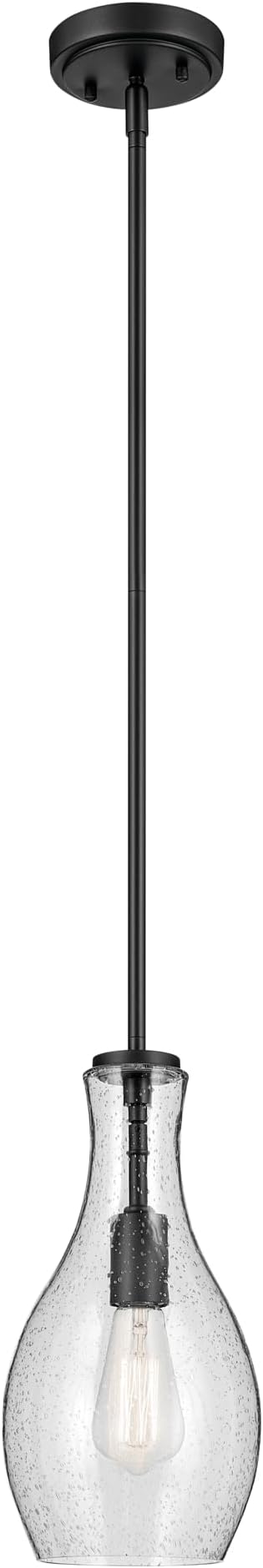 Kichler Everly 1-Light Bell Pendant Light Fixture with Clear Seeded Glass in Black for Kitchen Island, Dining Nook, or Home Bar, Modern Hanging Lamp (13.75" x 7"), 2456BKCS