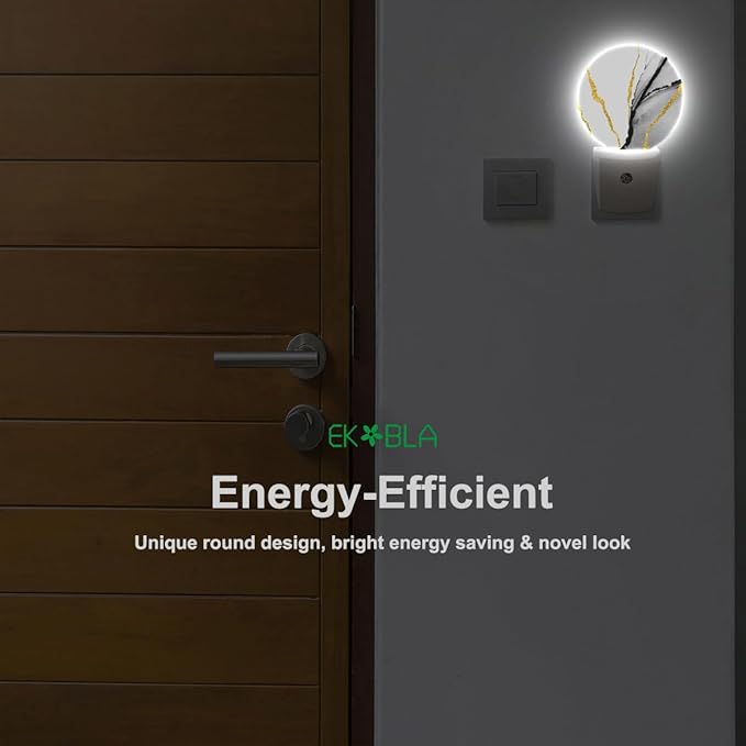 EKOBLA Modern Marble Plug-in Night Light, Gold & Gray Pattern LED Nightlight with Auto Sensor for Stairs, Hallway & Kitchen