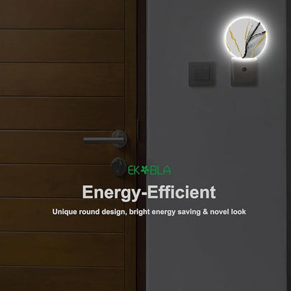 EKOBLA Modern Marble Plug-in Night Light, Gold & Gray Pattern LED Nightlight with Auto Sensor for Stairs, Hallway & Kitchen