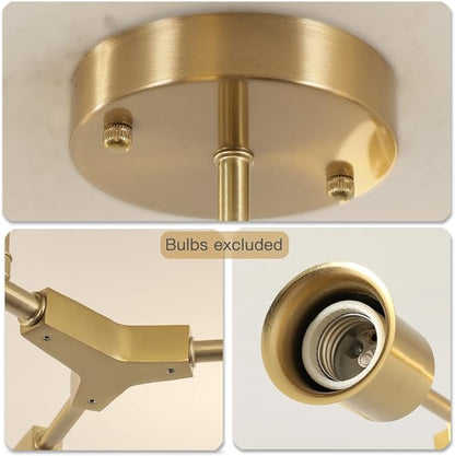 Modern Semi Flush Mount Ceiling Light,Mid Century 4 Light Lighting Fixture for Dining Room Bedroom Kitchen Foyer Entryway Hallway Closet,Metal Gold Sputnik Chandelier