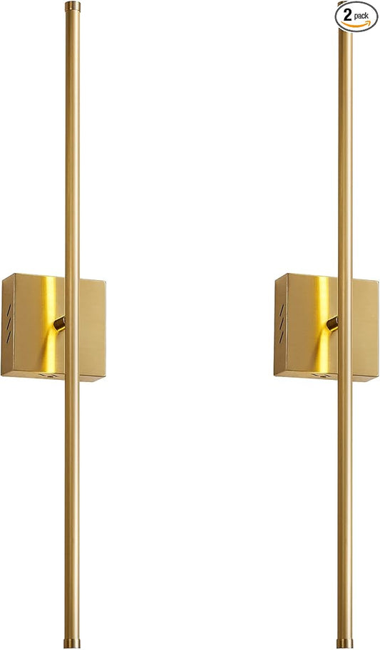 KARTOOSH 24.4 Inch Hardwired Wall Sconces Set of Two, 3000K Warm White Dimmable Modern Wall Sconces, 350° Rotate LED Light Fixtures Wall Lamp for Bathroom Living Room Bedroom Bedside, Brushed Brass