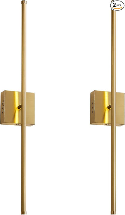 KARTOOSH 27.8 Inch Hardwired Wall Sconces Set of Two, 3000K Warm White Dimmable Modern Wall Sconces, 350° Rotate LED Light Fixtures Wall Lamp for Bathroom Living Room Bedroom Bedside, Brushed Brass