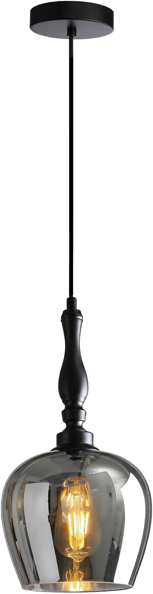 Modern Pendant Light Kitchen Island, Boho Chandelier, 7.87" Bell Shape Hanging Lamp Ceiling Lighting Fixture with Glass Lampshade (Smoke Grey)