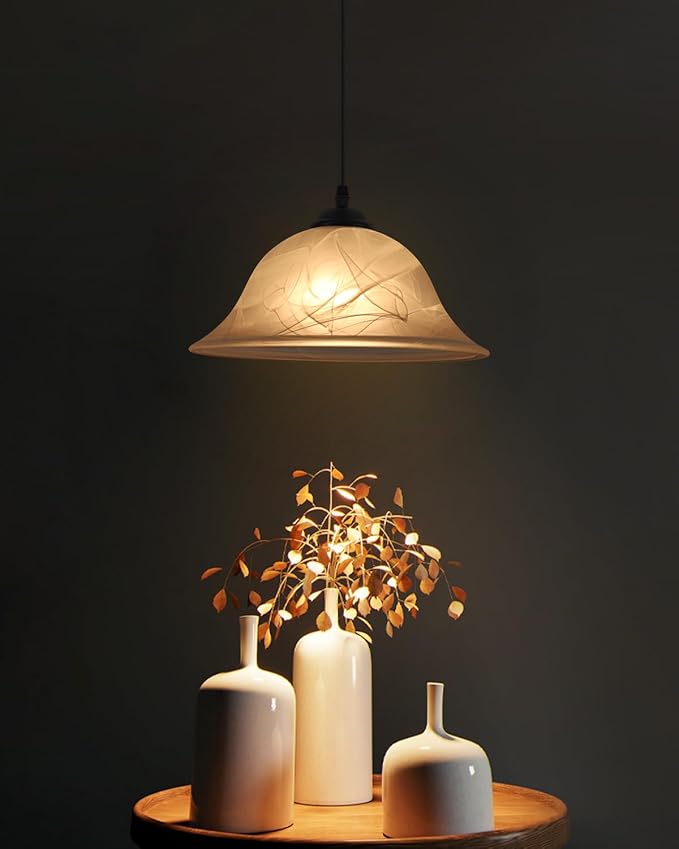 Kitchen Pendant Lights Over Island, 11.8 Inch Alabaster Pendant Light with Frosted, Glass Kitchen Hanging Lights 1 Pack, Black Farmhouse Pendant Lights for Kitchen, Dining Room