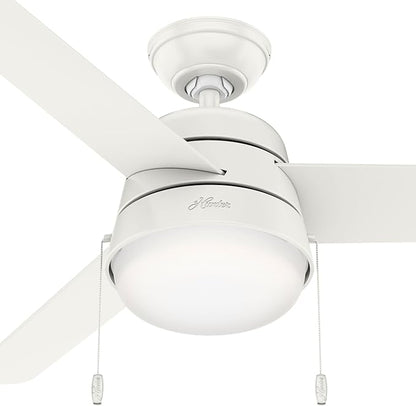 Hunter 52 inch Indoor Ceiling Fan with LED Light and Pull Chain - White Modern Ceiling Fan, Standard Mount, 3 Blades, For Bedroom, Living Room, or Kitchen, Quiet - Aker 50378, Fresh White