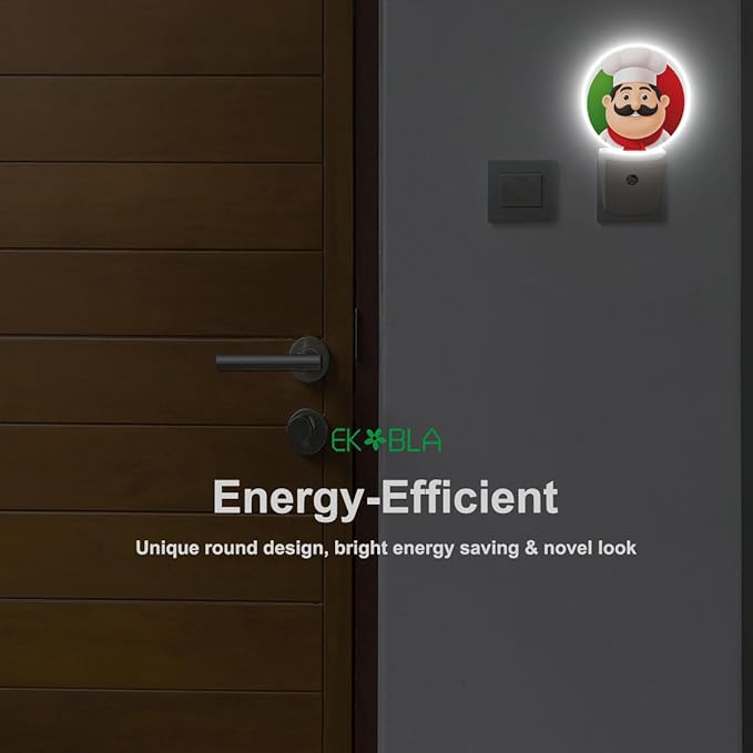 EKOBLA Italian Chef Plug-in Night Light, Cute Cartoon Chef LED Nightlight with Auto Sensor for Holiday Gifts