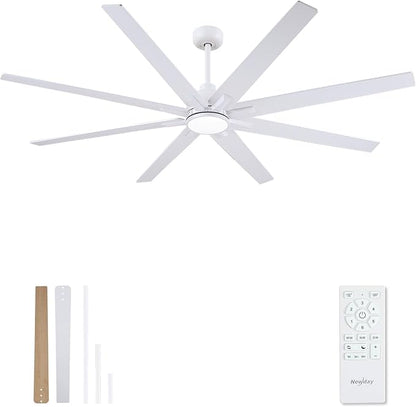Newday Large Ceiling Fans with Lights, 72 Inch Ceiling Fan with Remote for Bedroom Living Room Kitchen Library Cafe Outdoor/Industrial Use,24W 3CCT 8 Blades 6 Speed Reversible Quiet DC Motor, White