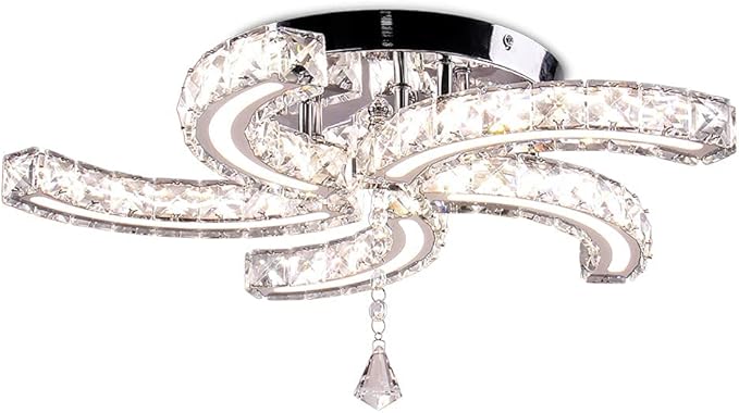 Finktonglan 19.7" Multi-Color Crystal Semi Flush Mount Ceiling Light, 5-Light LED Chandelier, 3-Color Switch (Warm/Neutral/Cool), K9 Crystal & Acrylic, 25W, Modern Ceiling Lighting Fixture