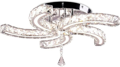 Finktonglan 19.7" Multi-Color Crystal Semi Flush Mount Ceiling Light, 5-Light LED Chandelier, 3-Color Switch (Warm/Neutral/Cool), K9 Crystal & Acrylic, 25W, Modern Ceiling Lighting Fixture