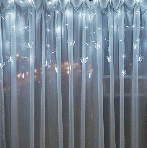 Butterfly Curtain Lights, 13ft 96 LED USB Window Fairy Lights 16 Butterflies 8 Modes Firefly Twinkle Timer String Lights with Remote for Room Bedroom Wall Ceiling Party Wedding Christmas
