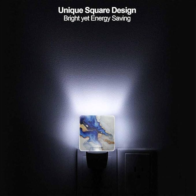 Marble Texture LED Night Lights Plug into Wall Blue and Gold 0.5W Plug in Night Light, Dusk to Dawn, Bright Nightlight Auto On/Off, for Room Bedroom Bathroom