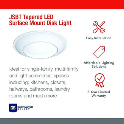 Juno SlimBasics 6 Inch LED Ceiling Light, LED Surface Mount Downlight for Shower Light or Closet Lighting, 3000K Neutral White, Tapered Trim, Wet Rated, Matte White (JSBT 6IN 30K 90CRI MW WL M6)