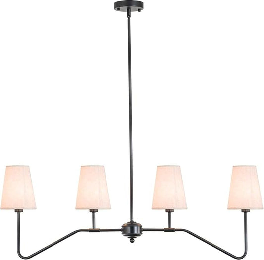 Kitchen Island Lighting,4-Light Modern Linear Chandeliers for Dining Room Light Fixture Over Table Classic Matte Black Pendant Light with Linen Shades 41”W for Kitchen Island Living Room
