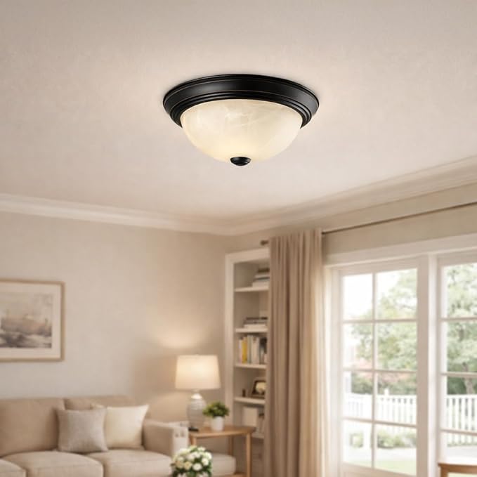 Design House 587519 Traditional 2 Pack 2-Light Indoor Dimmable Ceiling Light with Alabaster Glass for Bedroom Hallway Kitchen Dining Room, Oil Rubbed Bronze, 11-Inch