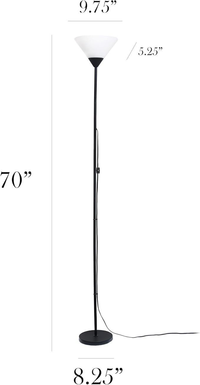Simple Designs LF1052-BLK 70" Contemporary Classic Metal Uplight Floor Lamp, for Ambient Lighting, Living Room, Bedroom, Black