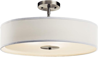 Kichler 42121NI Semi Flush Drum Pendant Lighting, Brushed Nickel 3-Light (20" W x 12" H) 300 Watts,Small (20" Width)