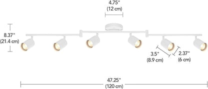 Globe Electric 64000122 47" 6-Light Foldable Track Lighting, Matte White, Cylindrical Shades, Adjustable Pivoting Heads, Modern Ceiling Light Fixture for Kitchen Island, Hallway, or Dining Room