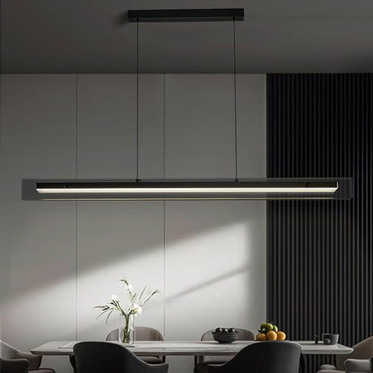 Glass Modern Black Linear Pendant Light - LED Hanging Kitchen Island Lights, Adjustable Dimmable Ceiling Fixtures, Minimalist Chandelier for Dining Room, Bar (63")