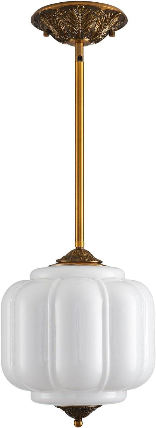 LOUSACE 10 Inch Vintage Milk Glass Ceiling Light Fixture, Semi Flush Mount Pendant Light with White Glass Shade, Ceiling Light for Kitchen Hallway Dining Room Bedroom (Bulb Included)