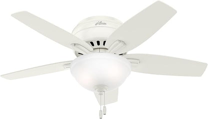 Hunter 42 inch Indoor Ceiling Fan with LED Light - White Ceiling Fan with Pull Chain, For Bedroom or Living Room, Low Profile Flush Mount, No Remote, 5 Blades - Newsome 51080, Fresh White