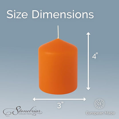 Stonebriar Unscented Pillar Candles – 35 Hour Burn Time, Long-Lasting Wax Candles for Weddings, Holidays, Home Décor & Special Events, Pack of 6, Orange, 3" x 4"