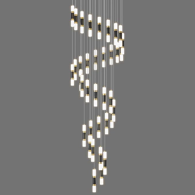 36-Light Modern Chandeliers for Entryway Ceiling Pendant Light Dimmable LED 216W Staircase Large Chandelier Lobby Living Room Foyer High Ceiling Chandelier (Black Gold)