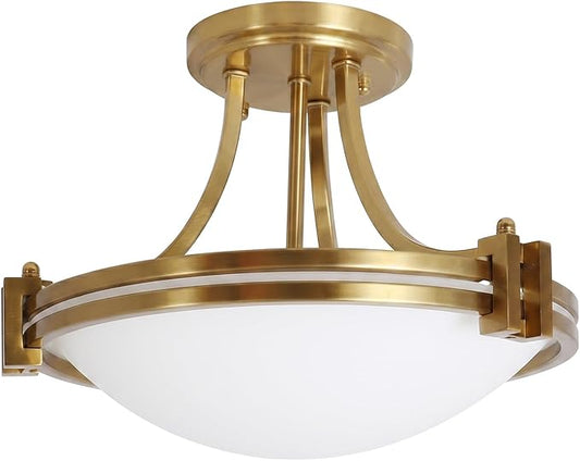 Bektas Semi Flush Mount Ceiling Light Fixture 12 inch Brushed Gold Light Fixture with Milk Glass for Bedroom Kitchen Bathroom Hallway Foyer Dinning Room Hall Entryway ETL Certified