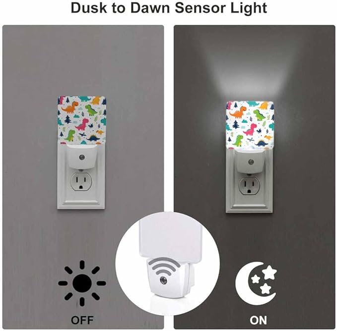 Dinosaur Cartoon Night Light Cute and Fun Plug into Wall with Dusk to Dawn Light Sensors 0.5W Warm Nightlights for Bedroom Bathroom Hallway