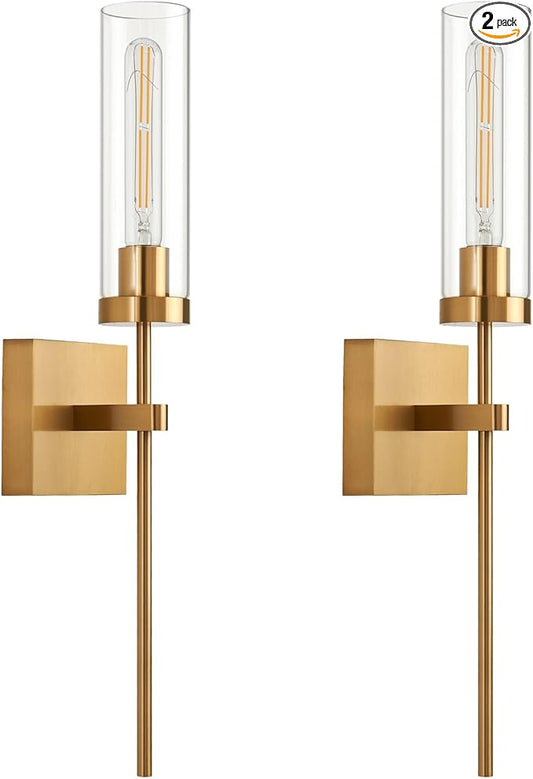 Wireless Wall Sconces with Remote Control, Brushed Gold Battery Operated Wall Sconce Set of 2, Dimmable Rechargeable Wall Decor Lights for Living room Dining room Bathroom Bedroom Hallway Stairwell