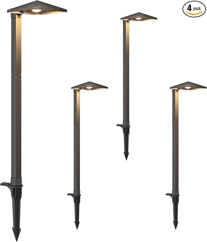 EDISHINE Low Voltage Landscape Lighting, Landscape Path Lights with Pyramid Exterior, Aluminum, 3000K & 50000Hrs, Outdoor Pathway Lights Wired for Garden, Yard, Driveway, 4 Pack
