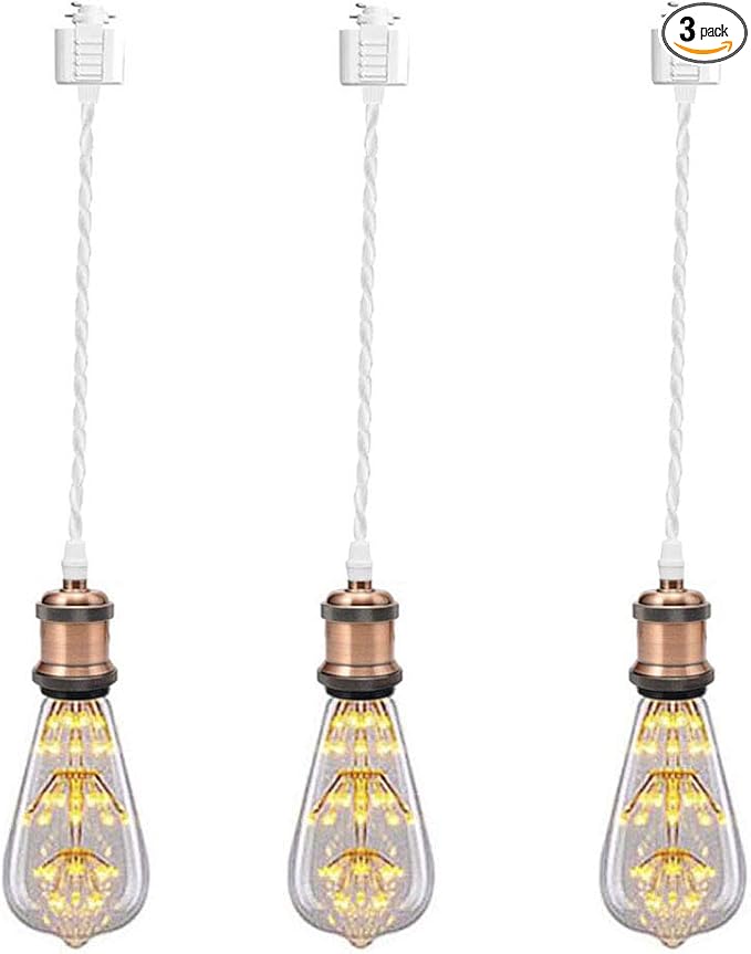 Kiven 3 Pack H-Track Lighting Kitchen Pendant Light -Mini Red Antique Brass Hanging Lamp,23.62" Twisted Cloth Covered Wire with H System Track Adapter