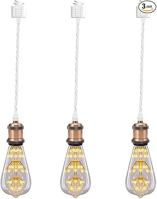 Kiven 3 Pack H-Track Lighting Kitchen Pendant Light -Mini Red Antique Brass Hanging Lamp,23.62" Twisted Cloth Covered Wire with H System Track Adapter