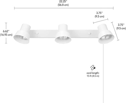 Globe Electric 64000116 22" 3-Light Plug-in Track Lighting, Matte White, Pivoting Heads, 15-Foot Cord, in-Line on/Off Rocker Switch, Modern Ceiling Light Fixture for Apartment or Renters