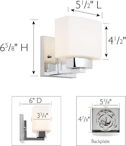 Design House Dove Creek Wall Light Sconce – Dimmable with Frosted Glass for Hallway, Bathroom, Foyer, Bedroom – Polished Chrome – Design House, 589663