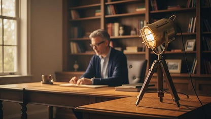 THOR INSTRUMENTS Vintage Industrial Style Brown Brass Finish Teak Wood Tripod Table LAMP Rustic Vintage Home Decor Gifts
