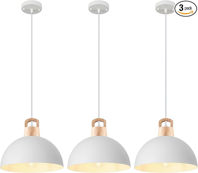 Farmhouse Pendant Light; 3 Packs 11.8 inch White Pendant Light; Kitchen Pendant Lights; Industrial Pendant Lighting; Pendant Lights Kitchen Island for Bedroom; Living Room; Library; Office