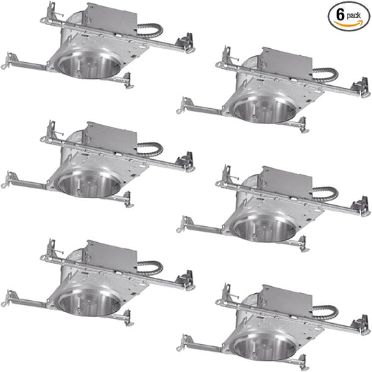HALO H27 6" Shallow Recessed Lighting Housing, IC-Rated Air-Tite, for New Construction, 120V E26 Base, Quick Connect (6-Pack) H27ICAT-6PK