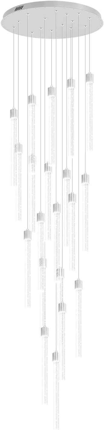 138'' Long Crystal Column Chandelier Extra Large Staircase High Ceiling Chandelier Silver 20-Lights Dimmable Led Pendant Lighting Foyer Entryway Light Source is Replaceable