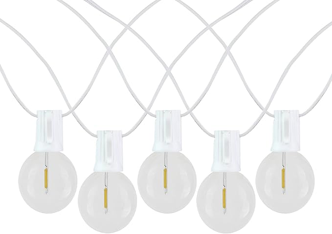 Novelty Lights 100 Feet G40 LED Patio String Light Set with 67 Bulbs, Warm White, Weather Resistant and Shatterproof Replaceable Plastic Globe Bulbs, White Wire