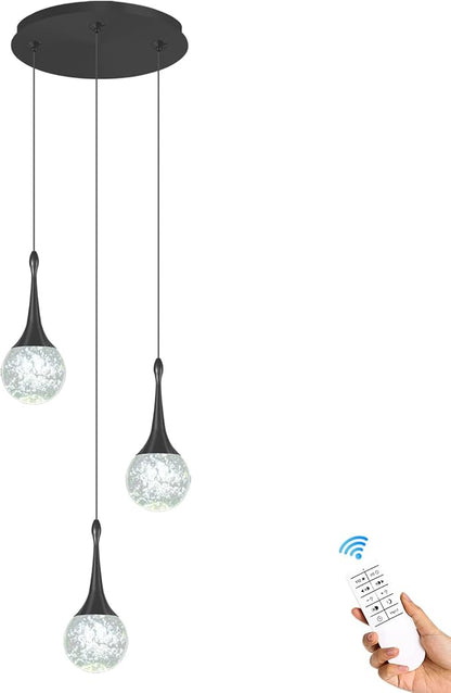 Flashing God Pendant Light Fixtures 3-Light Kitchen Island Pendant Lights Modern Black Chandelier Dimmable LED Pendant Lighting for Kitchen Island Dining Room