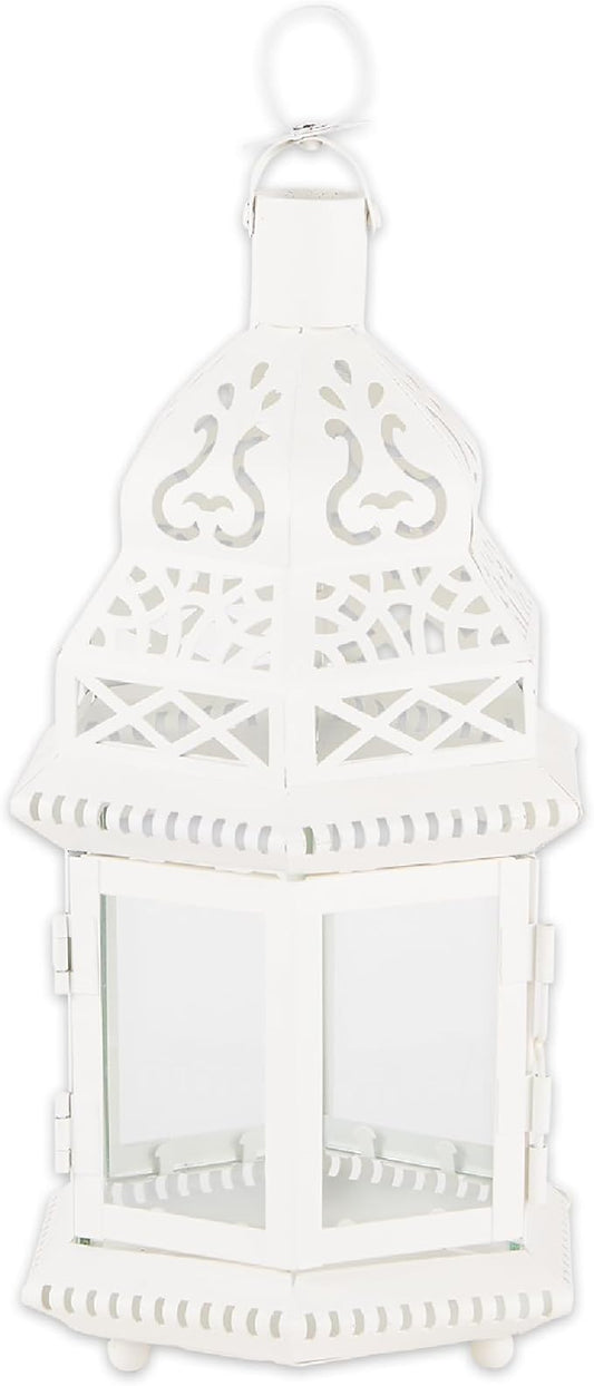 Zingz & Thingz Moroccan Style Candle Lantern Holder, Decorative Light Home Decor, Indoor & Outdoor, 13" Tall, White