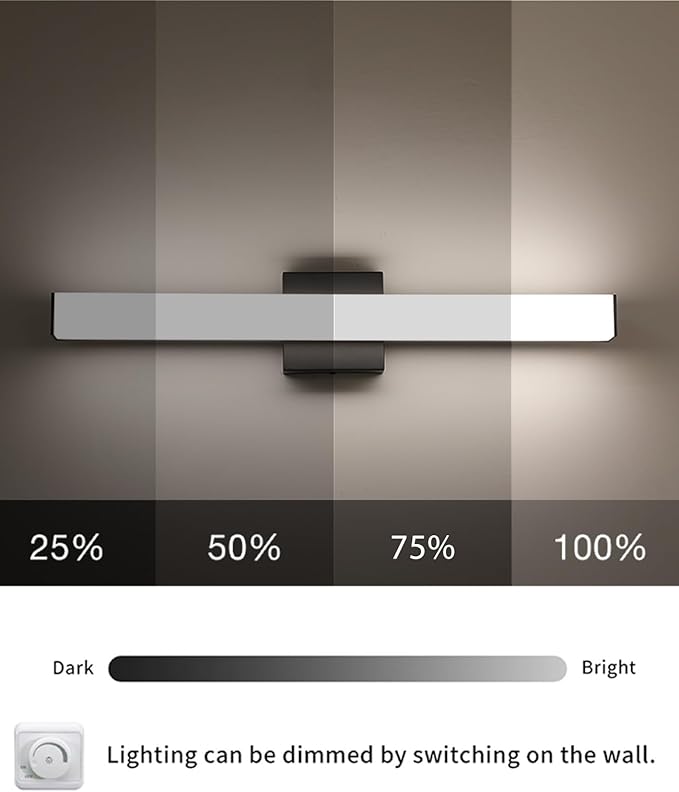 Bathroom Vanity Light Brushed Nickel Square LED 24 inch 14W 4000K Natural White Light Wall Bar Lighting Fixtures Over Mirror (Matte Black, 24inch 4000K Dimmable)