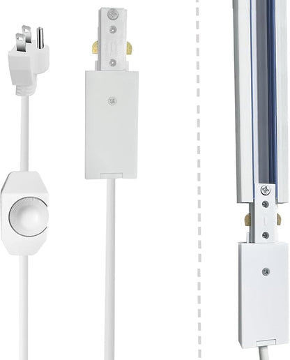 White Track Lighting Live End Cord with Inline Dimmer Switch, 9.84FT H Track Live End Feed Connector, Suitable for H Type Single Circuit 3-Wire-1 Track Lighting Systems