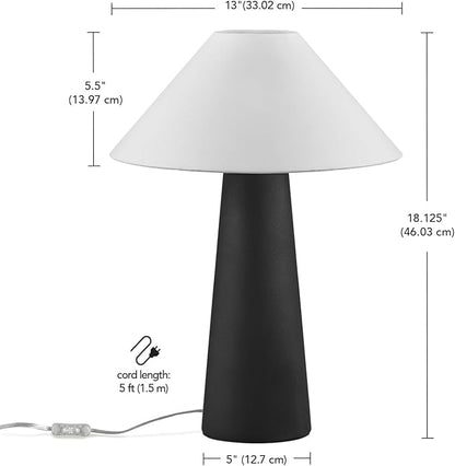 Globe Electric Novogratz x 18" Ceramic Table Lamp, Matte Black, Off-White Tapered Fabric Shade, in-Line Rocker Switch, 5 Ft. Clear Cord, Home Office, Desk, Living Room
