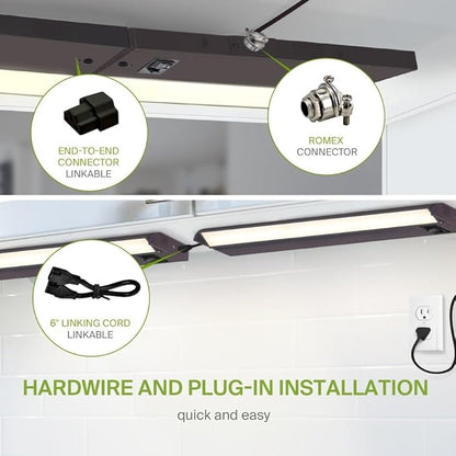 ASD Swivel LED Under Cabinet Lighting Plug in or Hardwired 18 Inch, Dimmable Under Cabinet Lights with High/Low/Off Switch, 3CCT 2700K-4000K, Linkable Under Counter Lights for Kitchen, Bronze, ETL