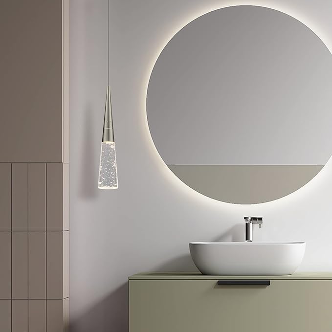 JoollySun Modern Crystal Pendant Light: Brushed Nickel Mini Hanging Light for Kitchen Island Bathroom