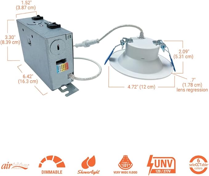 HALO LCR 4 in Canless LED Recessed Light, 14W, Dimmable, 1300 Lumens, 6 Selectable CCT 2700K-6500K, Wet Location, IC Rated Indoor Outdoor Ceiling Downlight, Matte White - LCR412RD9FSE020