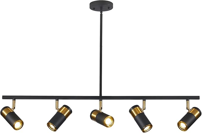 5-Light Ceiling Track Lighting Adjustable LED Track Lighting Kit Gold and Black Industrial Ceiling Spot Lighting for Kitchen Farmhouse Accent Lighting…